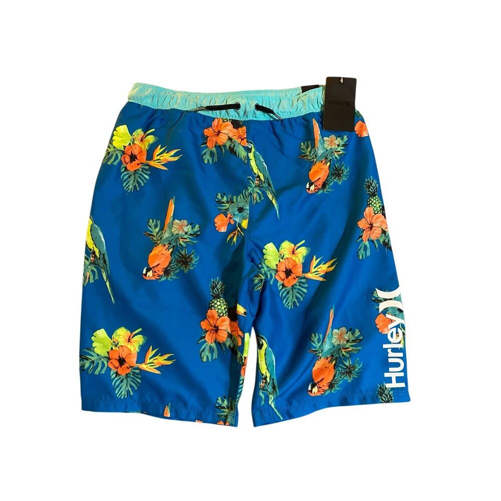 NWT boys Hurley swim trunks board shorts parrot print XL
